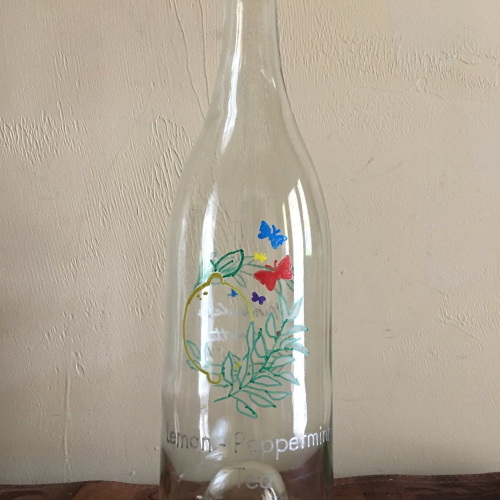 Etched Wine Bottle Design - Lemon-Peppermint Tea "New Design" Tea Brew